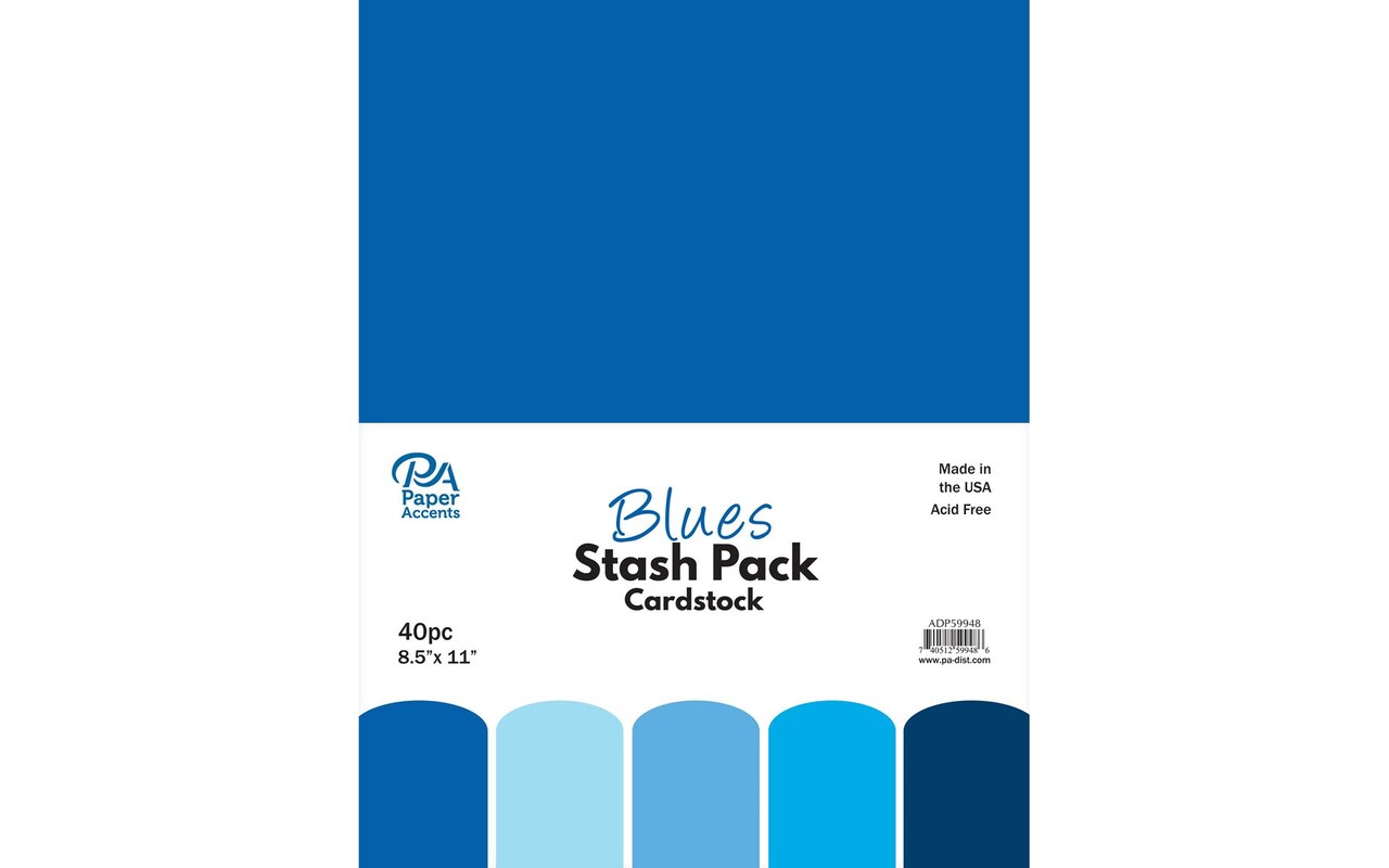 PA Paper Accents Stash Pack Cardstock Pack 8.5" x 11" Blues, colored cardstock paper for card making, scrapbooking, printing, quilling and crafts, 65lb., 40 pieces